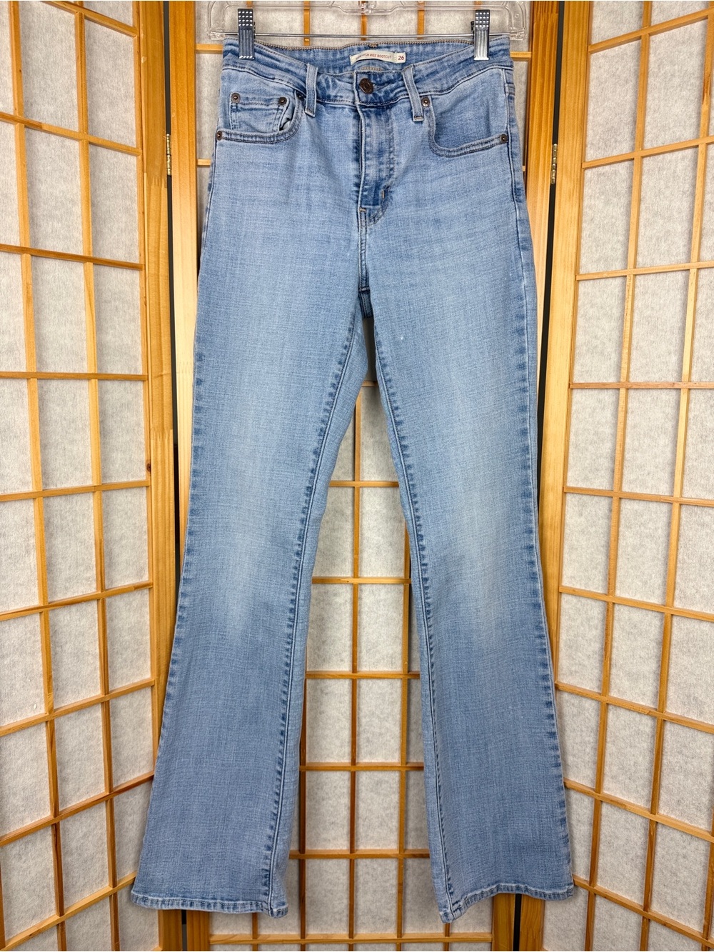 Levi's 725 High Rise Bootcut Jeans Light Wash Stretch Denim Size 26
